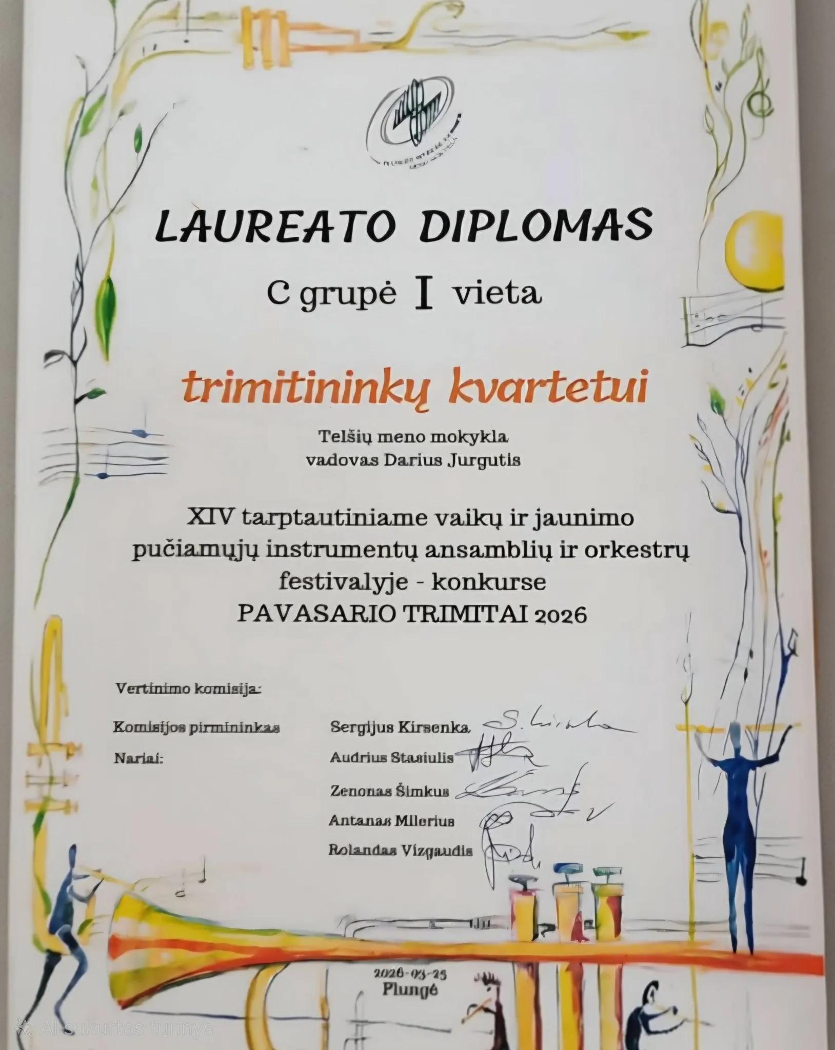 Pavasario trimitai 2026 diplomas